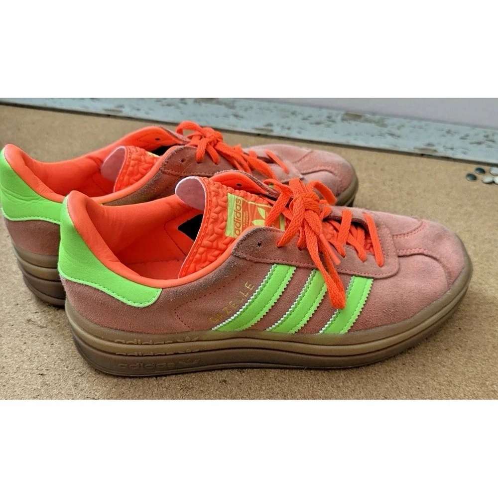 Adidas Gazelle Bold Platform Suede Sneakers Solar Orange Green‎ Women 8